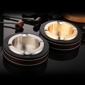 Luxury Oval Cigar Ashtray Leather and Metal