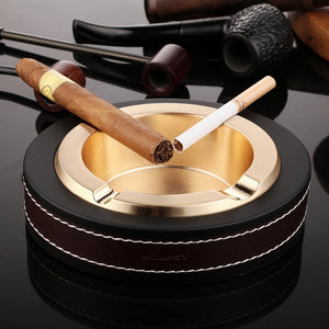 Luxury Oval Cigar Ashtray Leather and Metal